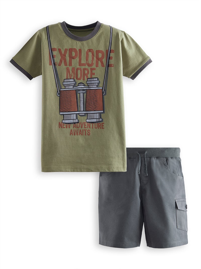 Denokids Explore Boy T-shirt&Gabardine Shorts Set - Image 3